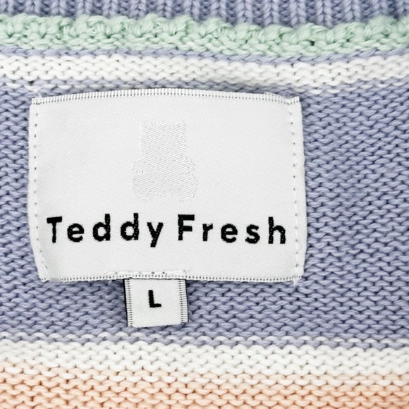 Teddy Fresh | Men’s Stripe Multicolor Pastel Crewneck Sweater | L - Picture 6 of 8